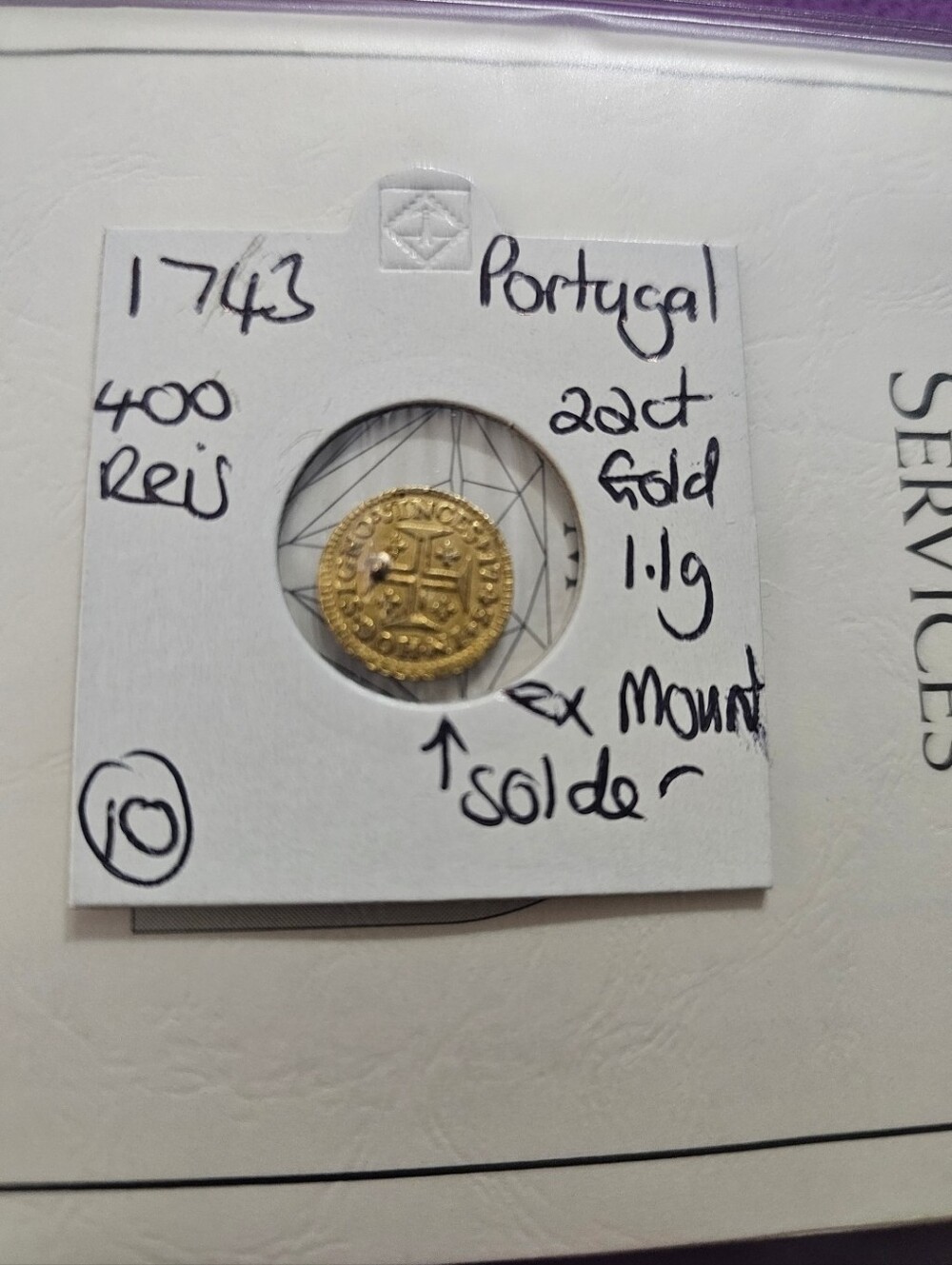 1743 Portuguese 400 Reis Gold Coin - Bright Gold Tone